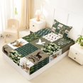 thumbnail image 4 of Manfei Cute Bear Patch Twin Sheets,Abstract Geometric Plaid Bedding,Green,3 Pieces,1 Fitted Sheet and 1 Pillowcase, 4 of 6