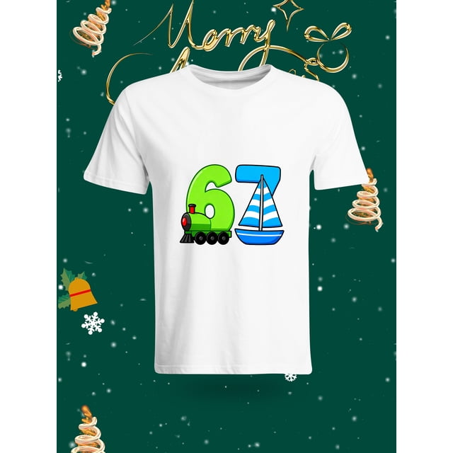 Fashion Creative Number 6 and 7 Pattern T - Shirt Personalized Food Style Short - Sleeve Top This T - shirt features a unique design with the numbers 6 and 7. The number 6 is designed like a chocolat