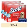 (3 pack) Scott Cuidado Completo 3-Ply Superior Hygiene Toilet Paper, 18 Triple Sheet Rolls