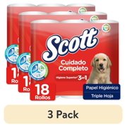 (3 pack) Scott Cuidado Completo 3-Ply Superior Hygiene Toilet Paper, 18 Triple Sheet Rolls