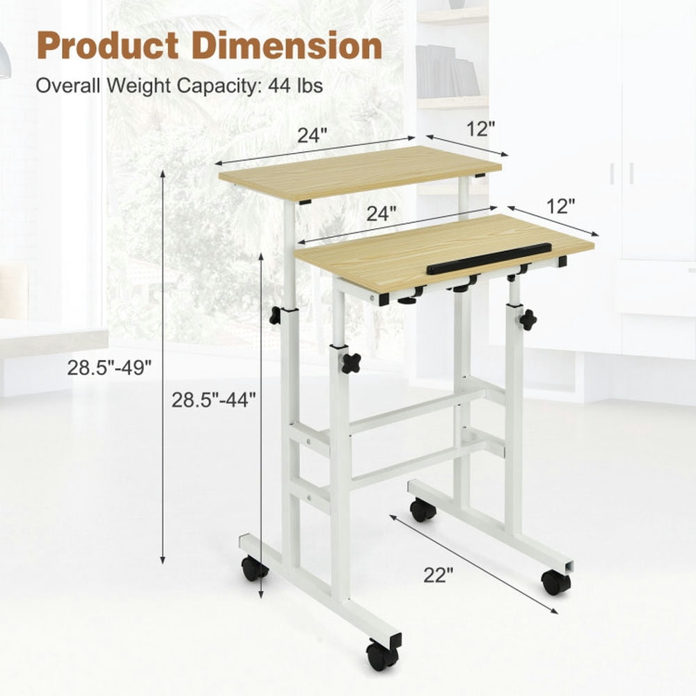 Spaco Height Adjustable Mobile Standing Desk with rolling wheels for office and home-Natural, Office Furniture, Portable Desk for Home and Office