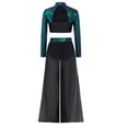thumbnail image 4 of SiiRoh Girls Modern Jazz Dance Performance Set Sequins Crop Top and Chiffon Wide-Leg Side Slit Pants Green 16, 4 of 7