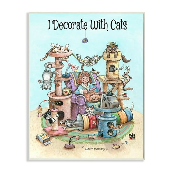 Stupell Industries I Decorate With Cats Funny Cartoon Pet Design Wall Plaque by Gary Patterson
