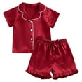 thumbnail image 4 of Umfun Baby Girls Satin Set Short Sleeve Button Top Ruffle Shorts Set Soft Sleepwear, 4 of 7