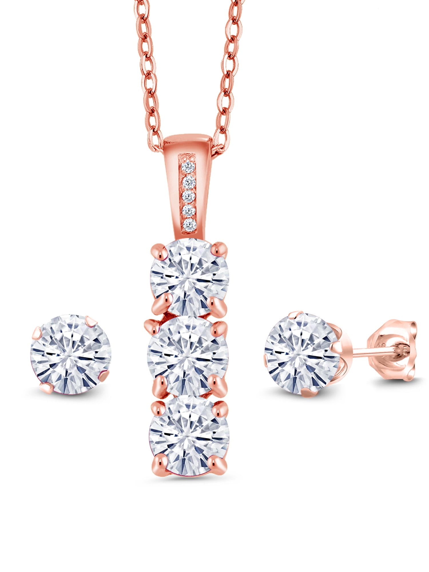18K Rose Gold Plated Silver Pendant Forever Classic Round Created Moissanite 5mm