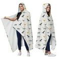 thumbnail image 2 of Wearable Blanket,LightGray Cartoon Dinosaurs Pattern Hooded Wearable Flannel Blanket for Adults & Teens,Winter Poncho Shawl Wrap Cape Cozy Anti-Pill,60"x80", 2 of 5