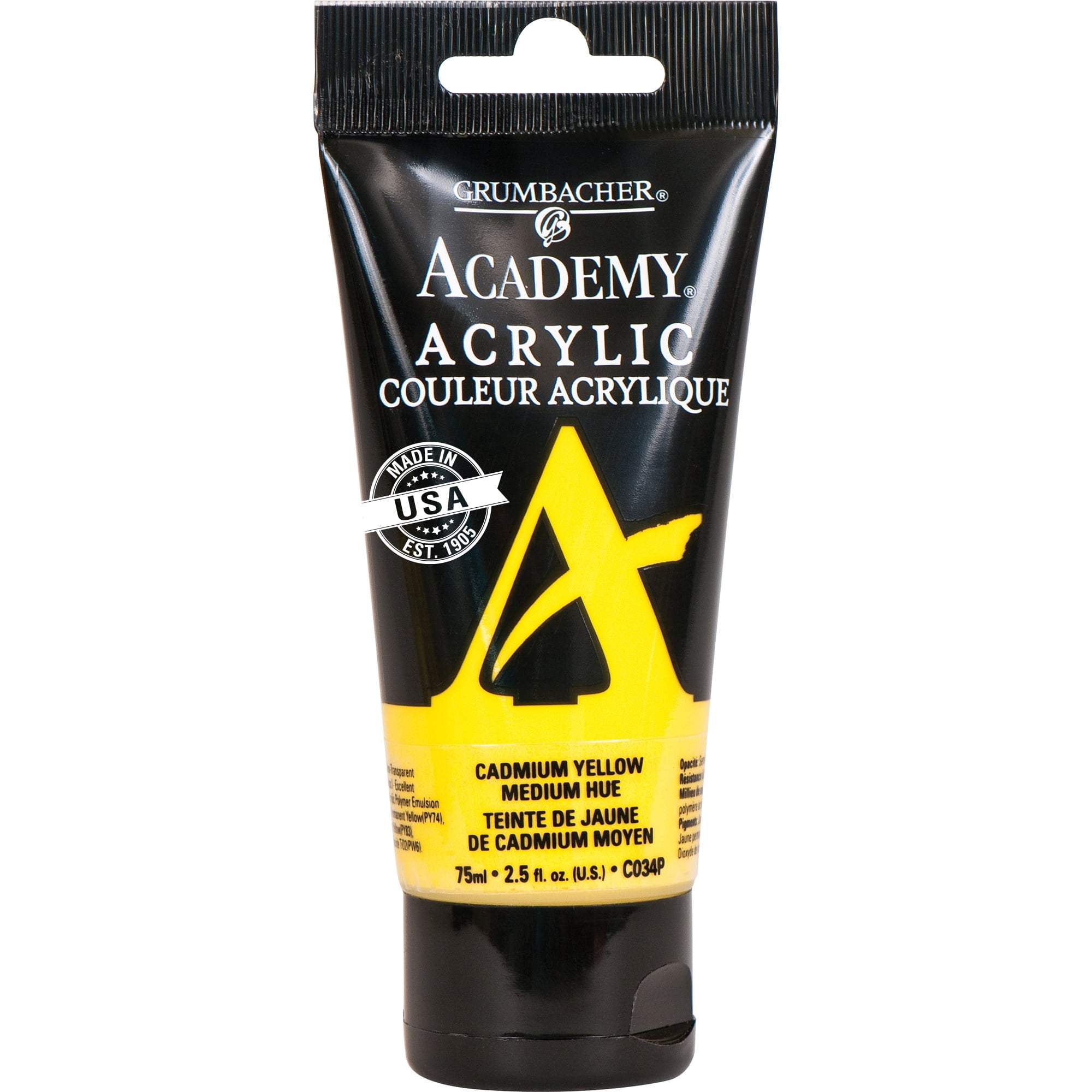 (2 pack) Grumbacher Academy Acrylic Paint 75ml Tube - Cadmium Yellow Medium
