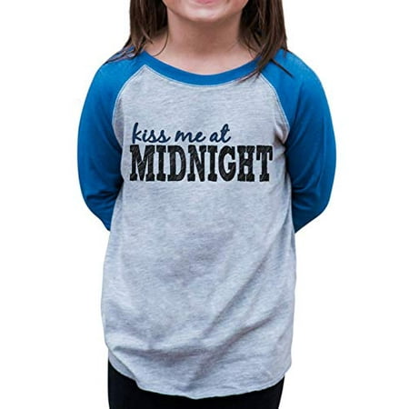 

7 ate 9 Apparel Kids Kiss Me at Midnight Happy New Year Raglan Blue