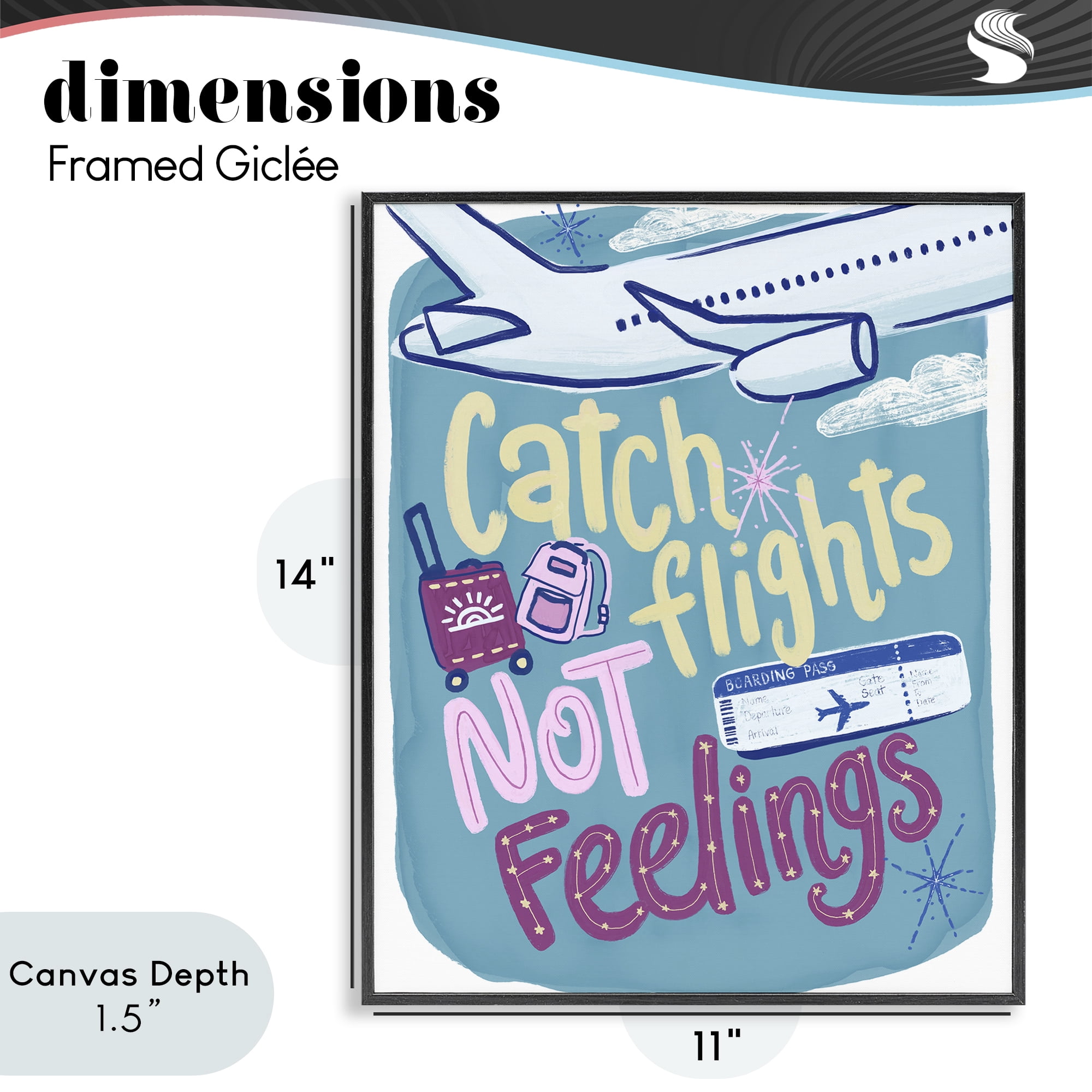Stupell Industries Catch Flights Not Feelings Black Framed Giclee Art, design by Connie Summers