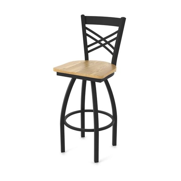 820 Catalina 30" Swivel Bar Stool with Black Wrinkle Finish and Natural Oak Seat