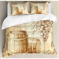 thumbnail image 3 of Wine Duvet Cover Set Queen Size, Wooden Barrels and Bunch of Grapes on Wood Backdrop Botany Harvest Theme Artwork, Decorative 3 Piece Bedding Set with 2 Pillow Shams, Brown Peach, by Ambesonne, 3 of 3