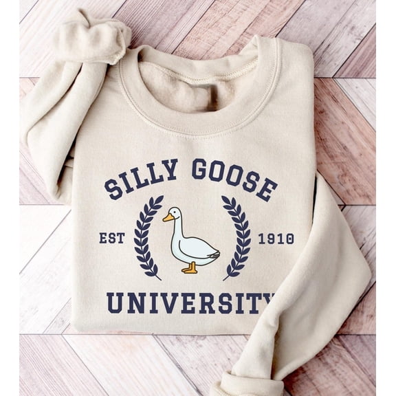 Silly Goose University Sweatshirt, Funny College Pullover, Retro Goose Crewneck, Cute Campus Humor Clothing