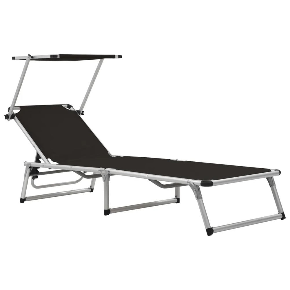 Veryke Outdoor Folding Beach Chaise Lounge Chair with Canopy, Black