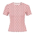 thumbnail image 5 of Ayolanni Polka Dot Print Womens Summer Tops Short Sleeve Boho Crew Neck Blouse Vacation Crop Fitted T-Shirt M, 5 of 5