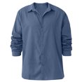 thumbnail image 5 of Qwertyu Long Sleeve Shirts for Men Cuban Camp Guayabera Cotton Linen Shirts Casual Button Down Tops Dark Blue XL, 5 of 5
