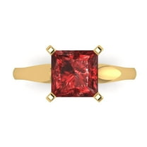 2.5 ct Princess Cut Natural Garnet Solitaire 18K Yellow Gold Womens Engagement Ring