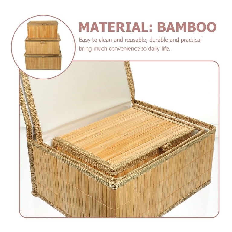 YAHUAN Woven Wooden Basket Wood Storage Crate Box, Decorative Rustic Basket  Bamboo Basket with Built-In Handles for Kitchen Pantry, Cabinet, Office