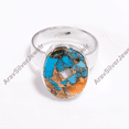 Blue and Orange Oyster Turquoise Gemstone 925 Sterling Silver Statement