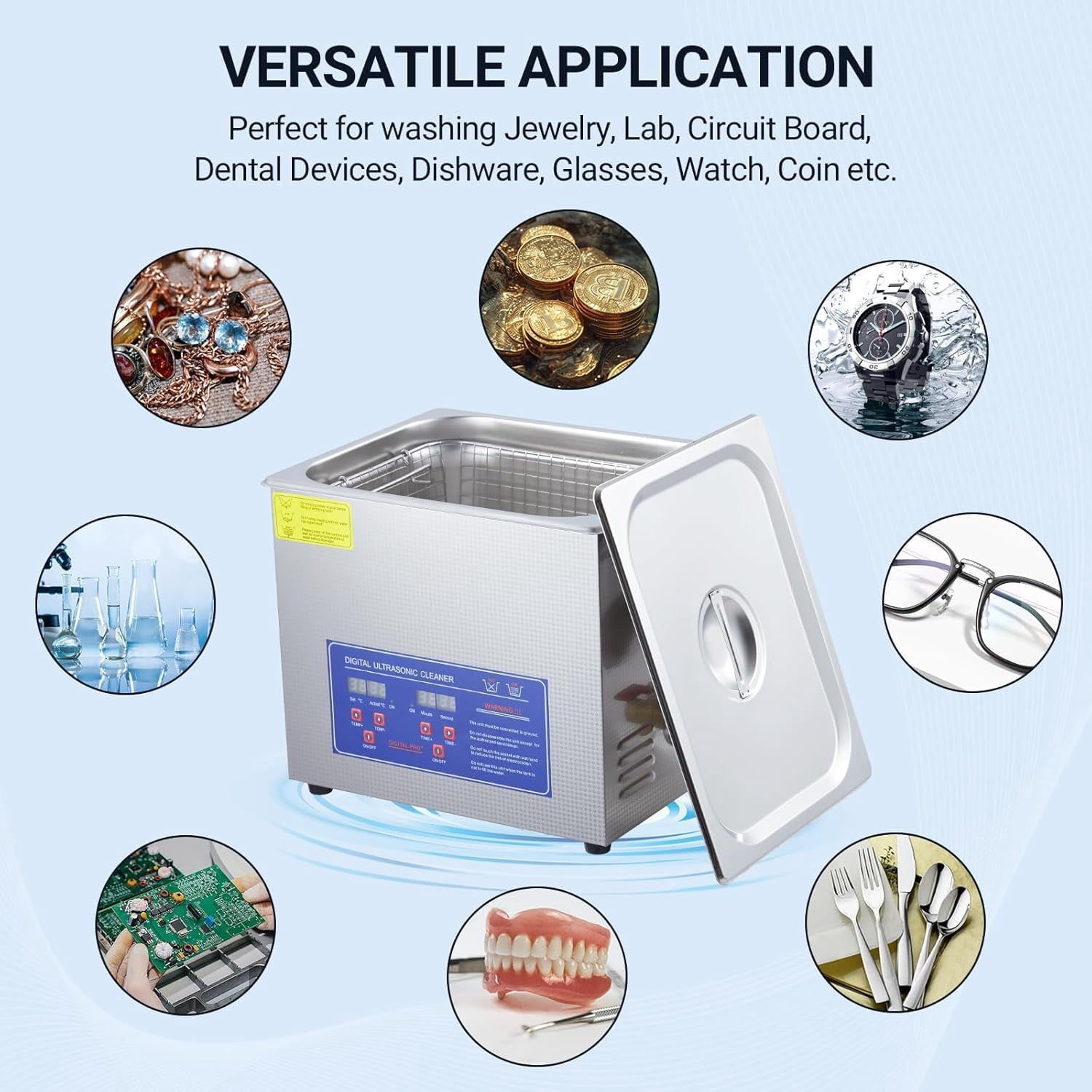 Yeshouse Industrial 10L/2.64Gal Ultrasonic Cleaner 240W 40kHz | Heated Heavy-Duty Tank & Digital Timer | for Automotive Parts, Dental Equipment, Precision Components, Jewelry & Optical Tools