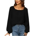 thumbnail image 1 of Hauts d'Automne pour Femmes Col Rond Couleur Unie Manches Longues Blouse Habillée Décontractée Coupe Ample Confortable pour Sortir, 1 of 4