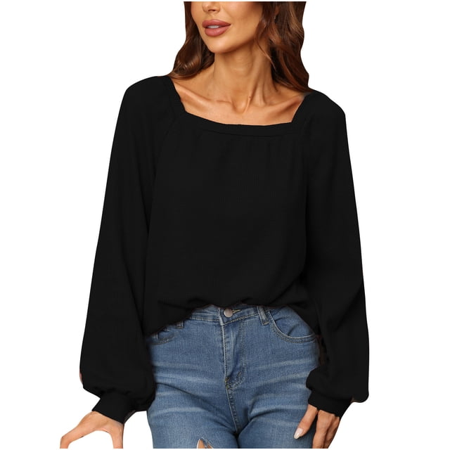 Hauts d'Automne pour Femmes Col Rond Couleur Unie Manches Longues Blouse Habillée Décontractée Coupe Ample Confortable pour Sortir