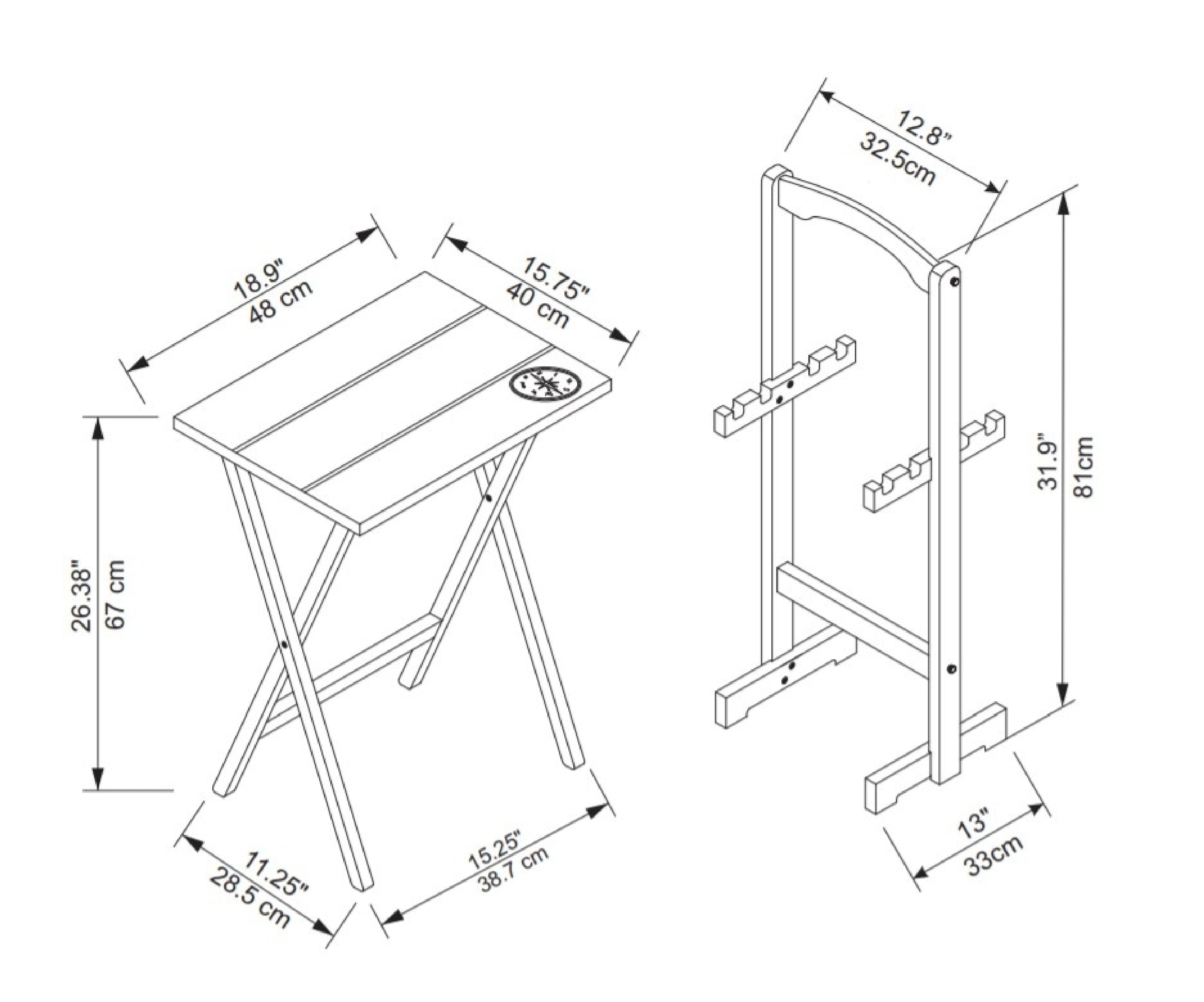 Linon Girard Folding Tray Table Set, 26.38" Tall, White Finish