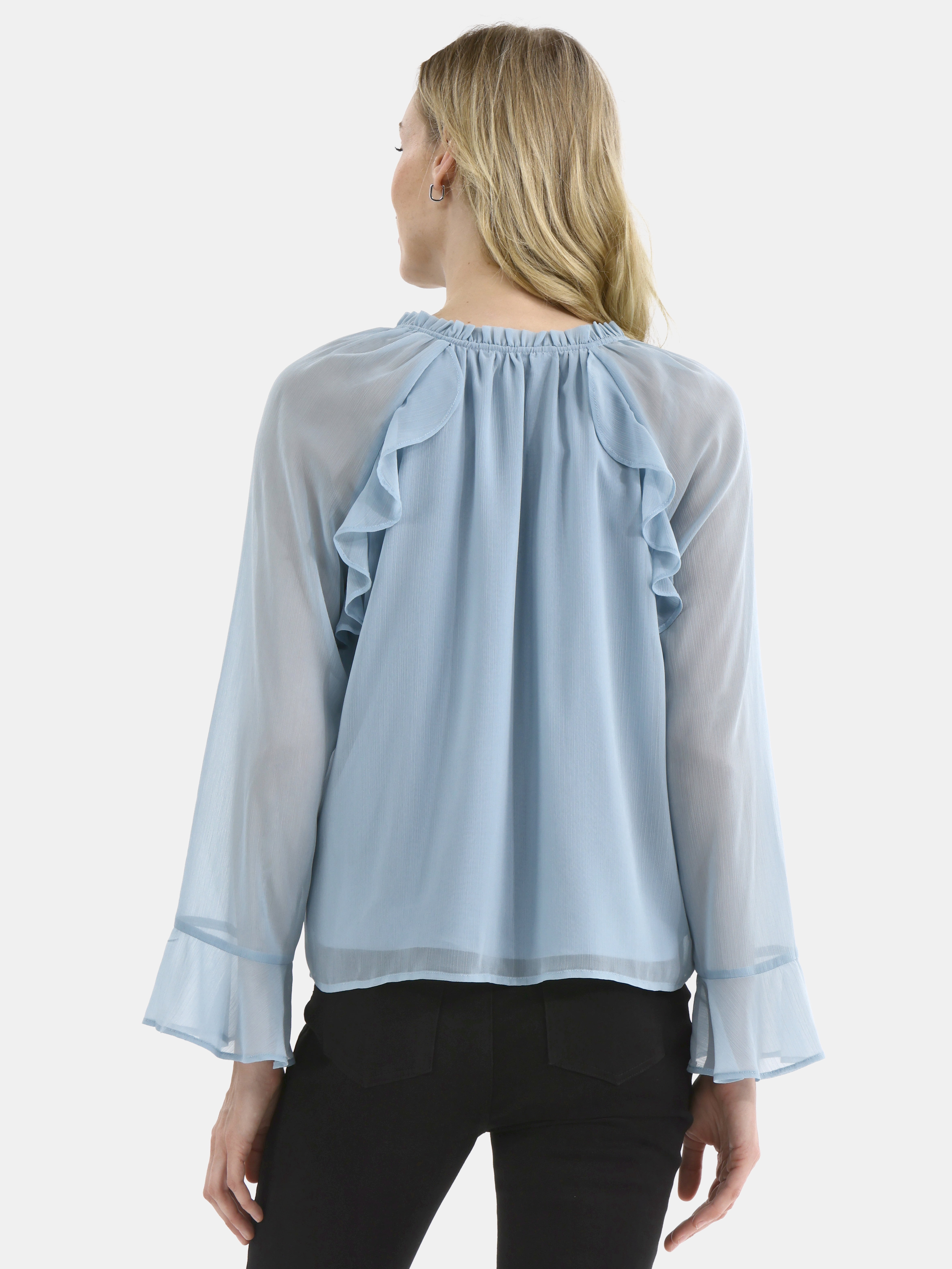 Time and Tru Women's Ruffle Blouse with Long Sleeves, Sizes XS-XXXL