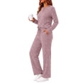 thumbnail image 3 of Weekease Woman Pajamas Set Henley Neck Long Sleeve Tops Drawstring Pants Two Piece Outfit Loungewear with Pockets, 3 of 7