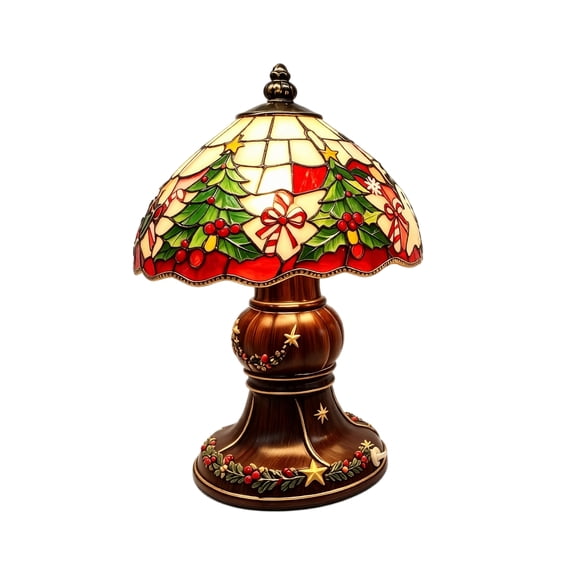 Christmas Stained Glass Lamp, Vintage Christmas Decor for Home and Table Decorations, Festive Night Light for Desk and Gift