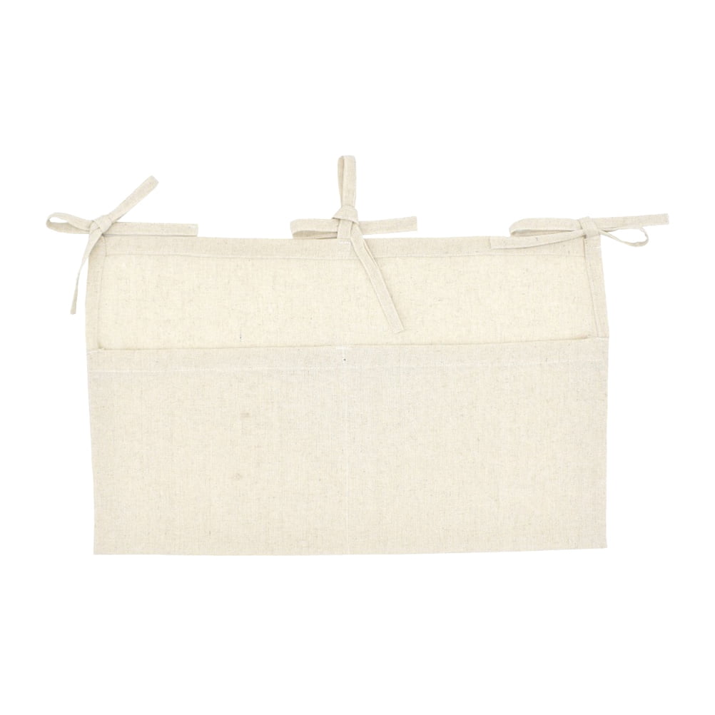 Double Pocket Baby Crib Organizer Nursery Crib Pouch Linen Bedside Hanging Storage Bag for Kindergarten Baby Room(Beige)