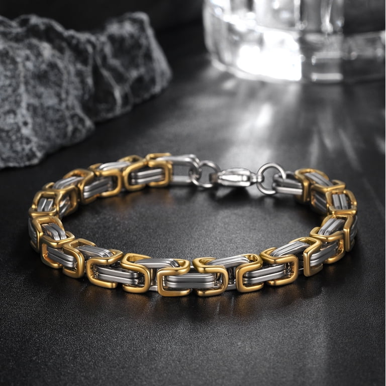 Jewmon Byzantine Chain Bracelet, Two-Tone Stainless Steel photo 4