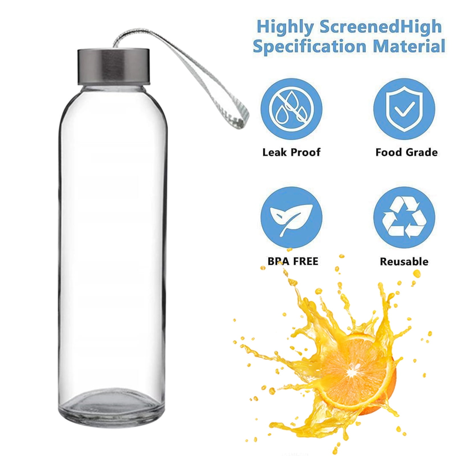 17oz(500ml) Glass Water Bottle with Leakproof Lid - BPA-Free, Crystal Clear for Hot & Cold Drinks, Reusable Sports Bottle for Gym, Office, Travel
