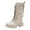White, variant on Girls Knee High Riding Boots Kids Side Zipper Mid Calf Motocycle Booties Fashion Metal Chain Combat Boots