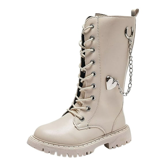 BOBOGOJP Girls Boots Fashion High Sleeve Leather Boots for Little Girls with Side Zipper and Camellia Flower Accessories Stylish Comfortable Durable White for Size 12.5