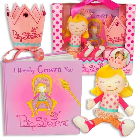 Tickle & Main Big Sister Gift Set I Hereby Crown You Big Sister Book Doll and Child Size Crown