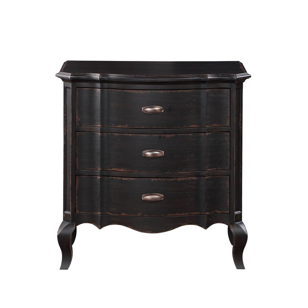 ACME Chelmsford 3-Drawer Contemporary Wood Nightstand in Antique Black