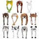 thumbnail image 1 of Adult Kids Winter Cute Plush Animal Character Beanie Hat With Pom Pom Ends Long Straps Funny Stuffed Toy Earflap Cap Cosplay, 1 of 2