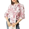 thumbnail image 6 of Allegra K Women's Boho Floral Print Long Sleeves Bow Tie V Neck Blouse Tops, 6 of 7