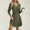 thumbnail image 2 of Ecqkame Women's Long Sleeve Sweater Dresses Elegant A Line Flowy Ribbed Knit Ruffled Dresses Fall Going Out Dress Green M, 2 of 8