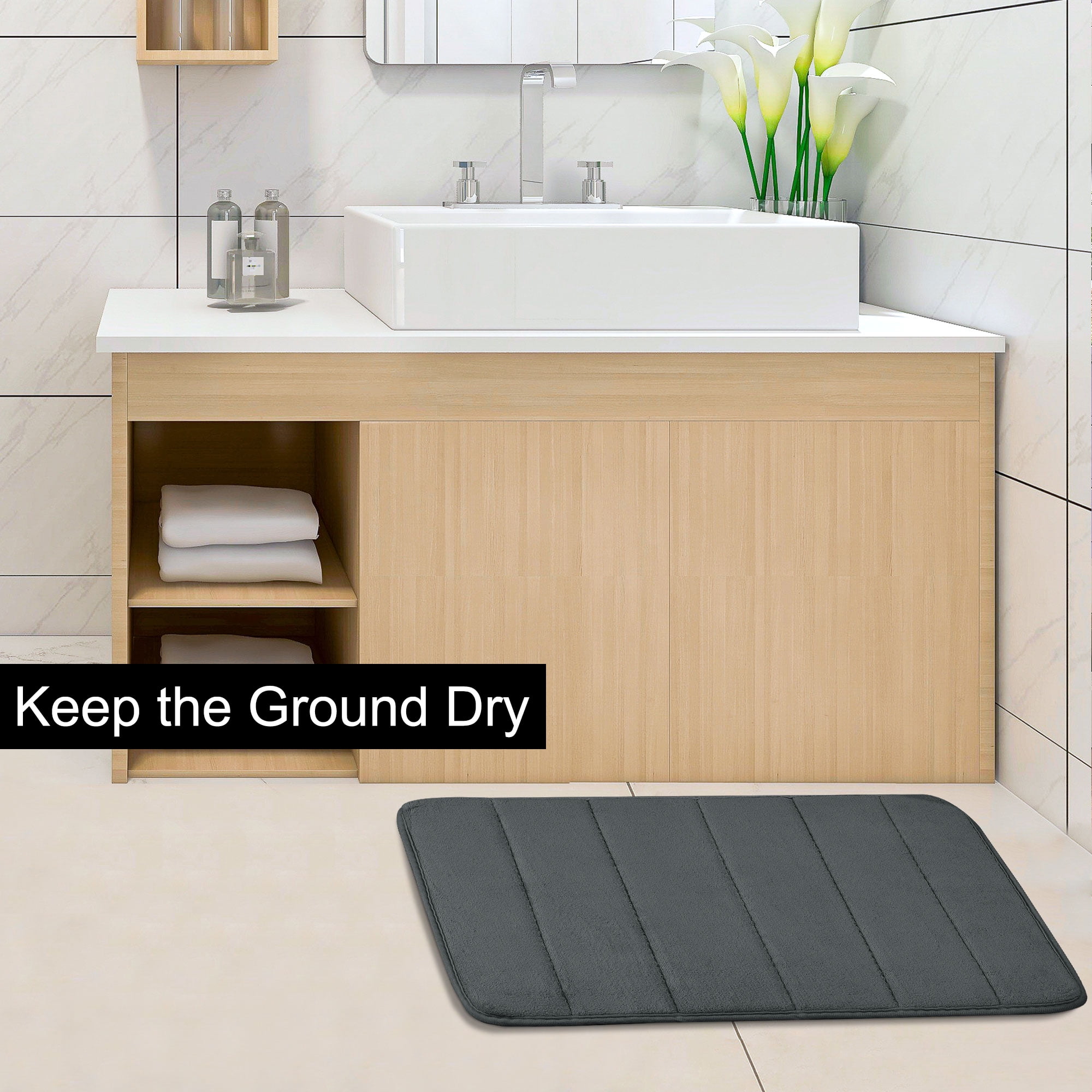 PiccoCasa Bath Mat Memory Foam Bath Rugs for Bathroom, Dark Gray, 24'x16'