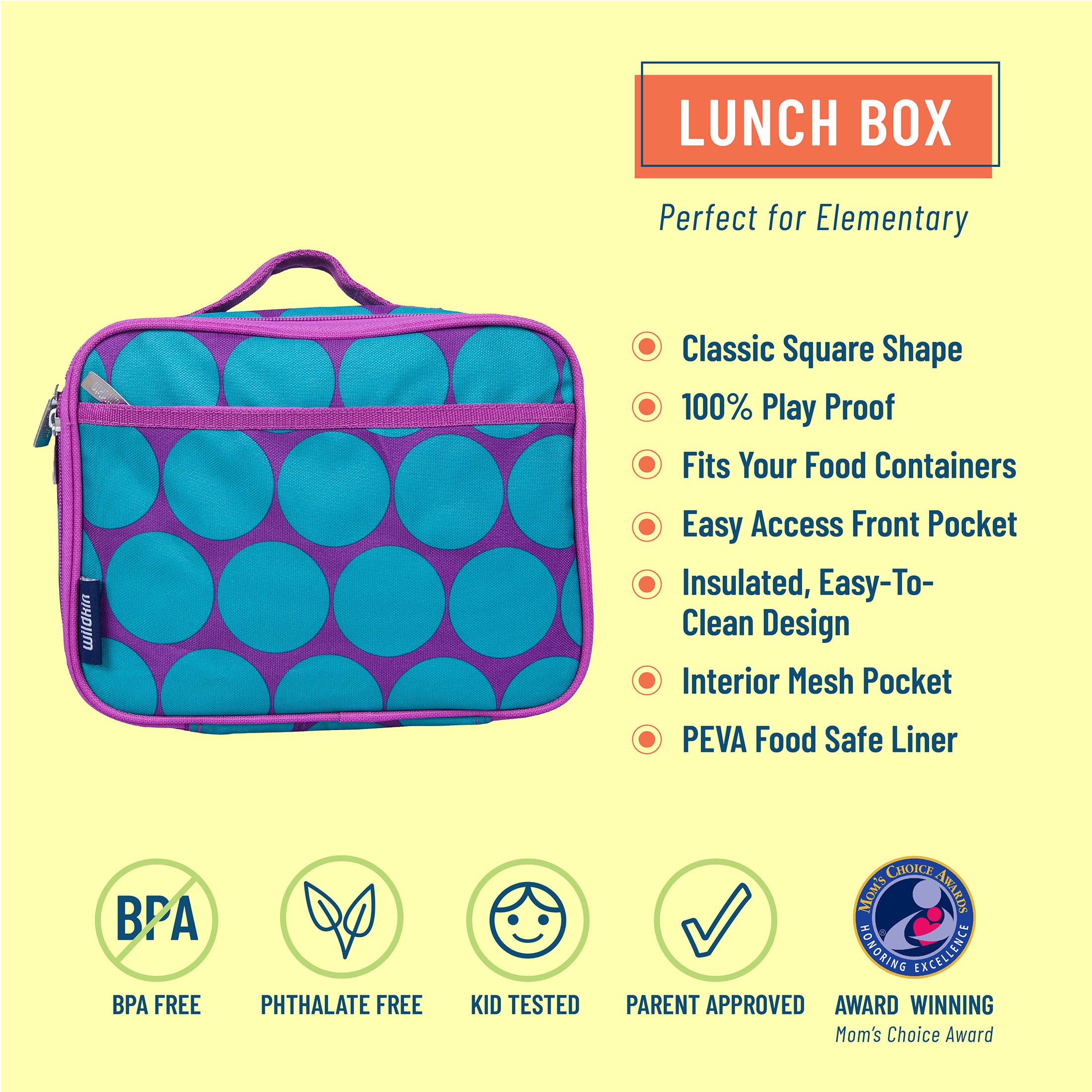 Wildkin Kids Insulated Lunch Box for Boy and Girls, BPA Free (Big Dot Aqua) - image 3 of 8
