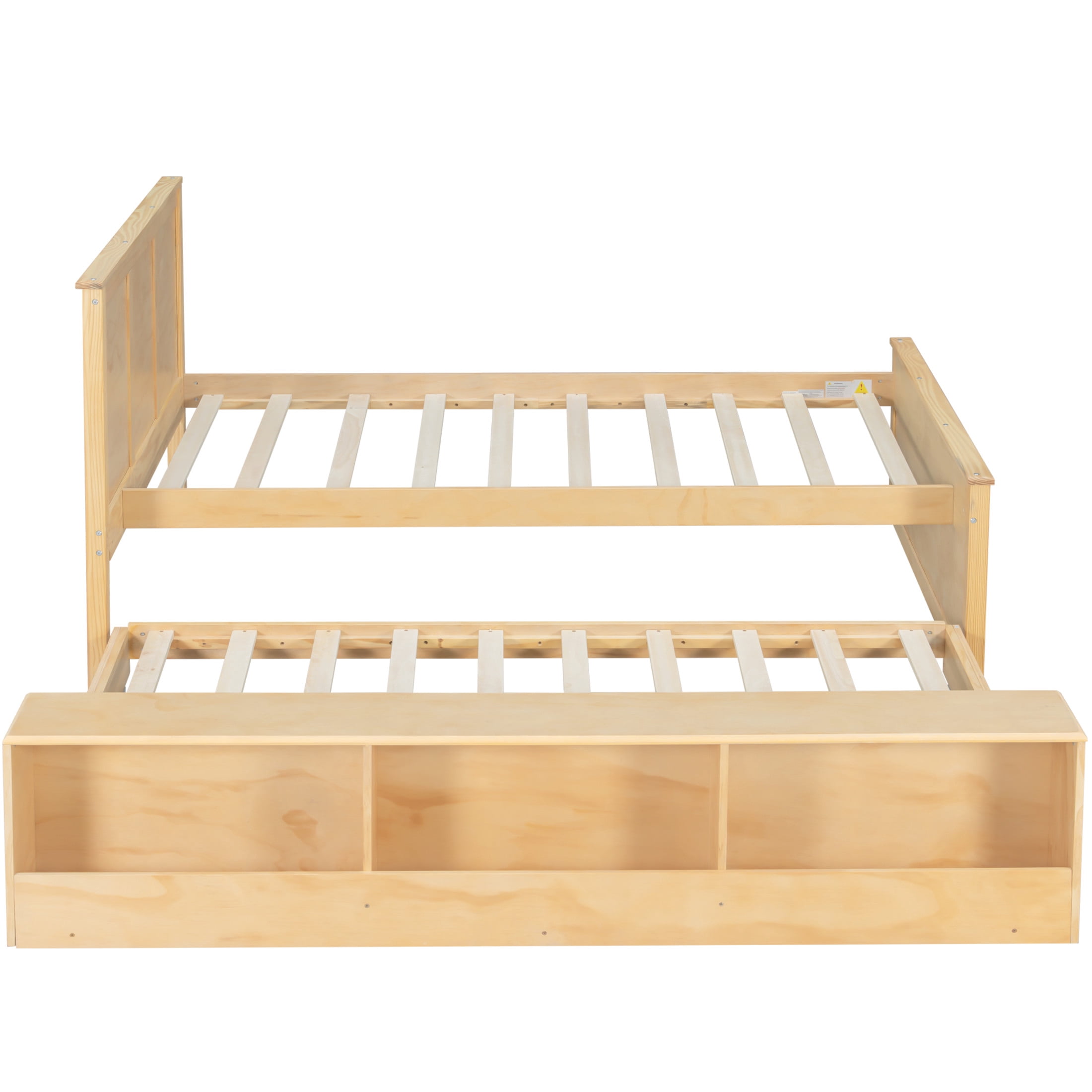 Noble House Brevon Twin Size Extendable Platform Bed with Built-in Storage Cabinet, Pine Wood Frame, Natural