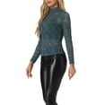 thumbnail image 4 of INSPIRAR CHIC Día de San Valentín Blusa de Encaje Floral Transparente de Manga Larga para Mujeres Top L Gris Azul, 4 of 6