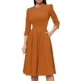thumbnail image 2 of LISTHA Vintage Midi Dresses for Women Modest 3/4 Sleeve Crew Neck Wrap Dress A Line Pleated Wedding Guest Dress with Pockets Ginger 2XL, 2 of 6