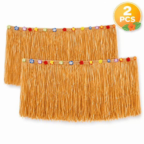 Kabuer Hawaiian Grass Table Skirt, Straw Table Skirt for Tropical Party Decorations and Hawaiian Themes, 9 ft x 29.5 inch, 2 Pcs