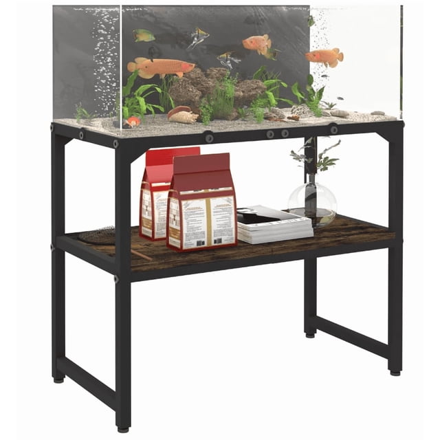 Soporte para tanque de peces de 20 galones, de 2 niveles con estante de almacenamiento color negro Mondazie