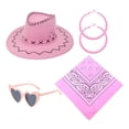 thumbnail image 2 of Unisex Retro Western Cowboy Cowgirl Hat Set Breathable Sun Hat with Paisley Bandana Sunglasses Earrings for Daily Casual Gifting Costume Party Pink One Size, 2 of 5