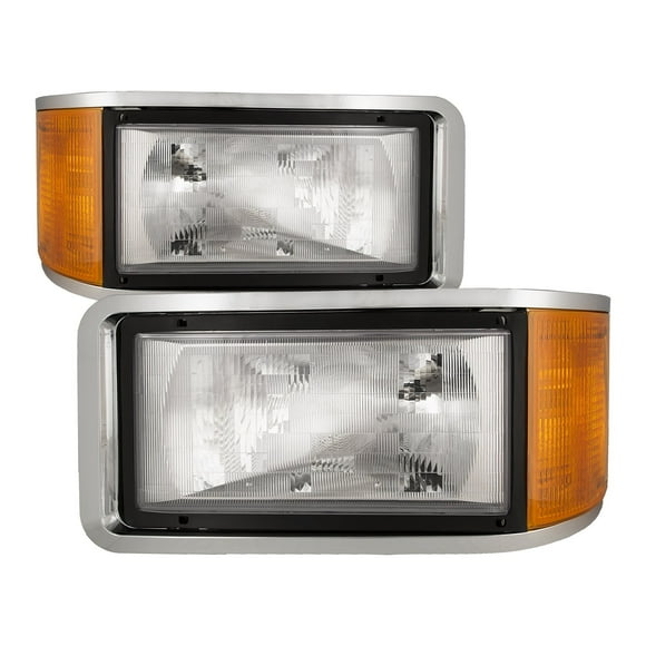 HEADLIGHTSDEPOT Chrome Housing Halogen Headlights Compatible with Mack CH Ch 600 Cl 602 603 700 712 733 Cl612 Cl613 Cl713 Includes Left Driver and Right Passenger Side Headlamps