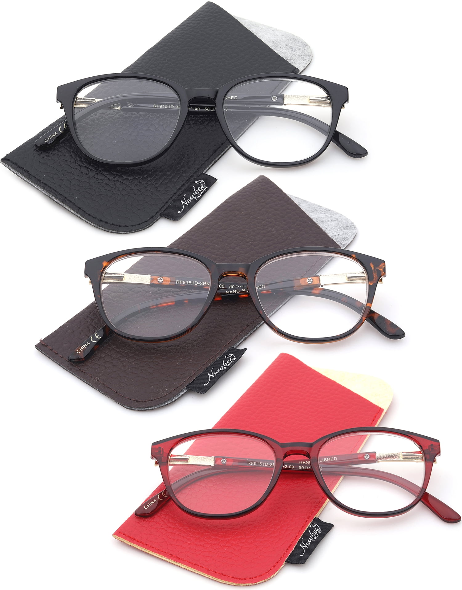 3 Pairs Newbee Fashion Reading Glasses For Women Vintage Style Plastic Frame Metal Spring