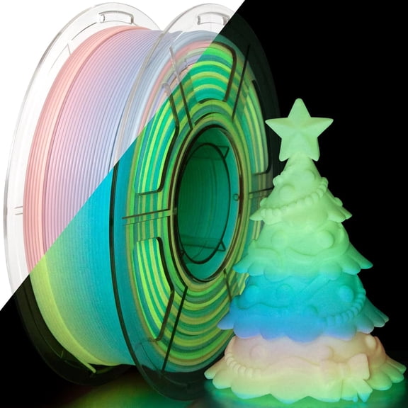 Glow in The Dark Rainbow PLA Filament, Daylight-Colored 3D Printer Filament Colorful Luminous Filament 1.75mm, Ideal for Christmas Decorations, 1KG/Spool